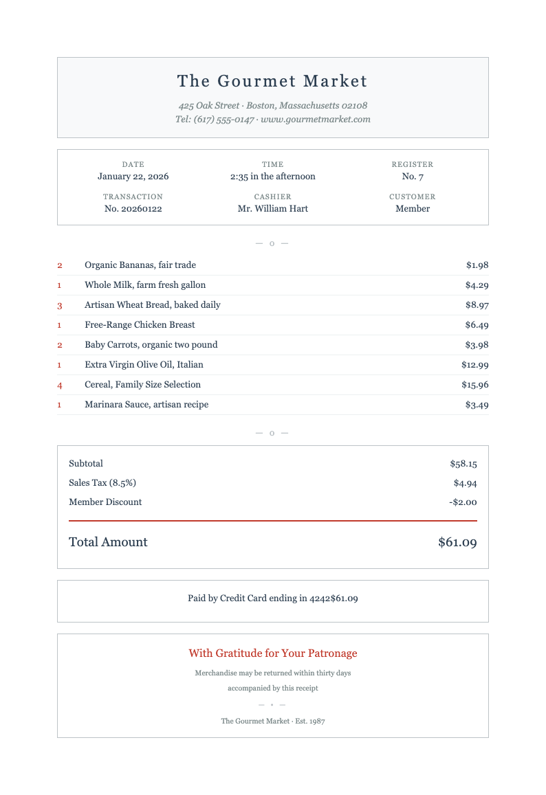 Elegant serif receipt